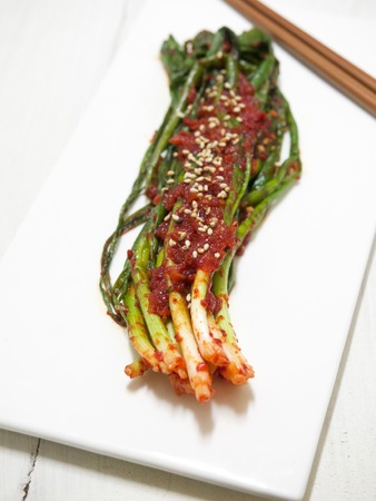 Korean traditional food green onion kimchiの写真素材