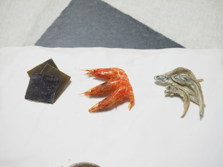 Dried seafood, dried anchovies, and kelp, Powder for soupの写真素材