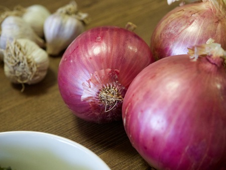 Garlic and onionsの写真素材