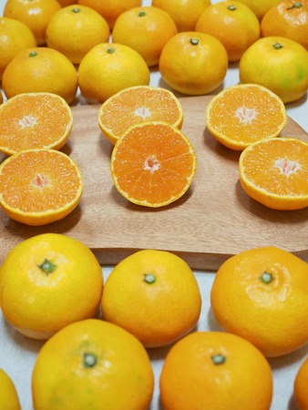 Fresh Korean fruit Jeju citrus, mandarin, tangerineの写真素材