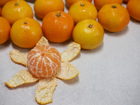 Fresh Korean fruit Jeju citrus, mandarin, tangerineの写真素材