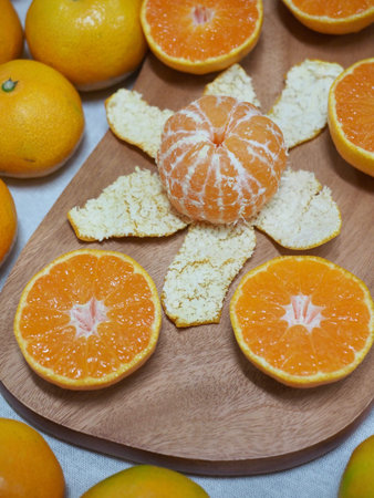 Fresh Korean fruit Jeju citrus, mandarin, tangerineの写真素材