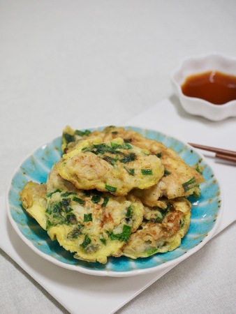 Korean food Oyster Pancake, gul jeonの写真素材