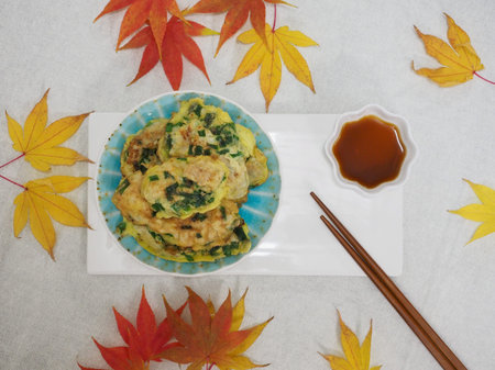 Korean food Oyster Pancake, gul jeonの写真素材