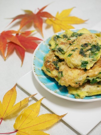 Korean food Oyster Pancake, gul jeonの写真素材