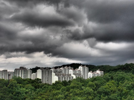 Cloudy mountains in Korea, Dark cloud,の写真素材