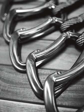 Rock climbing equipment Quickdor, Black and white photoの写真素材