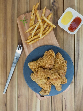 Fried chicken, French friesの写真素材