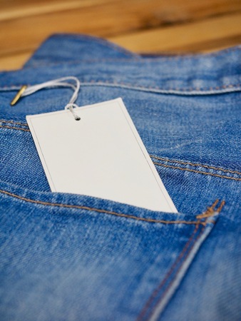 Clothing label, blue jeansの写真素材