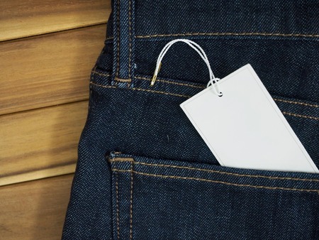 Clothing label, blue jeansの写真素材