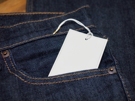 Clothing label, blue jeansの写真素材