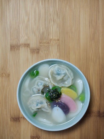 Korean traditional food Sliced ??Rice Cake Soup, Tteok and dumpling soupの写真素材