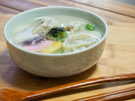 Korean traditional food Sliced ??Rice Cake Soup, Tteok and dumpling soup