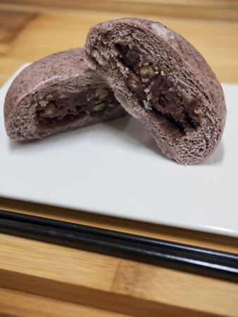 Asian food Steamed bun, steamed bun with red bean paste filling