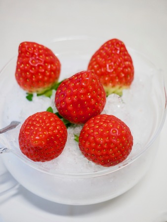 Fresh strawberries, white backgroundの写真素材