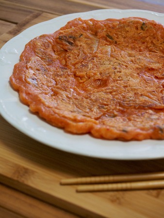 Korean style Kimchi pancakeの写真素材