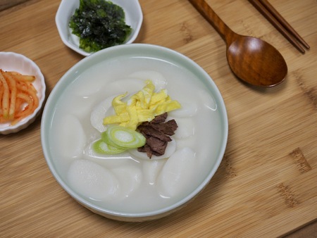 Korean food rice cake soup, tteokguk, Sliced ??Rice Cake Soupの写真素材