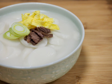 Korean food rice cake soup, tteokguk, Sliced ??Rice Cake Soupの写真素材
