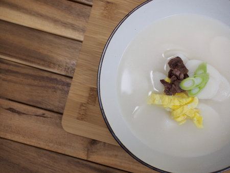 Korean food rice cake soup, tteokguk, Sliced ??Rice Cake Soupの写真素材