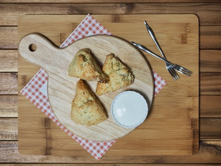 Scones and cream, forkの写真素材