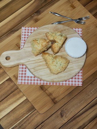 Scones and cream, forkの写真素材