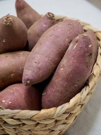Sweet potatoes in a basketの写真素材