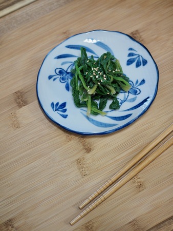 Korean side dishes Spinach seasonedの写真素材