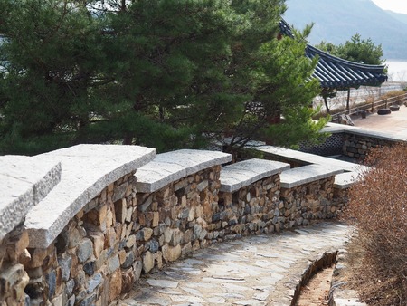 Korean Cheongju city traditional stone wallの写真素材