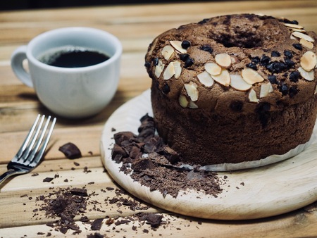 Chocolate brown muffins and coffeeの写真素材