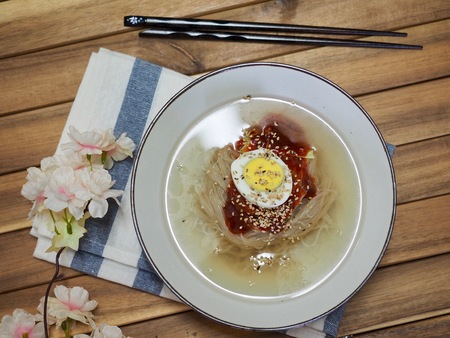 Korean food Cold Buckwheat Noodles, Mul-naengmyeonの写真素材