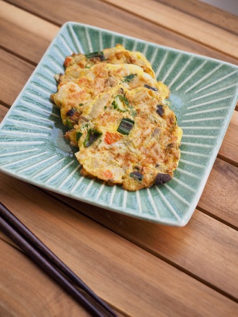 Korean style Pancake, vegetable, meatballの写真素材
