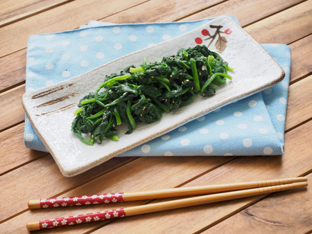 Korean side dishes Spinach seasonedの写真素材