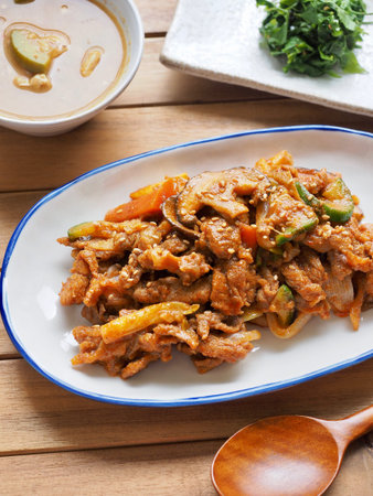 Korean food Jeyuk bokkeum, stir-fried spicy pork
