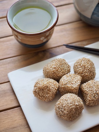 Asian food Sesame glutinous rice cakeの写真素材