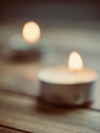 Wooden boards and scented candlesの写真素材