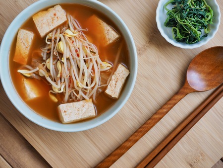 Korean food Bean sprouts kimchi soupの写真素材