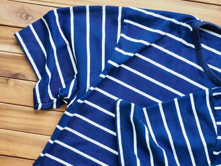 Striped Round Short Sleeve T-shirtの写真素材