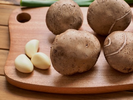 Fresh shiitake mushrooms and vegetablesの写真素材