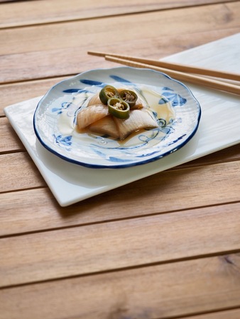 Asian food Onion Pepper Soy sauce picklesの写真素材