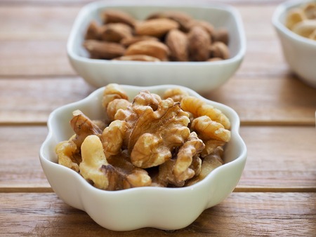 Almonds, walnuts, cashew nuts, Brazil nutsの写真素材