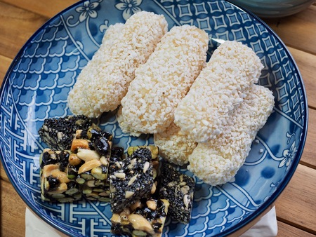 Korean traditional cookie yugwa, Hangwa, Black sesame gangjeongの写真素材