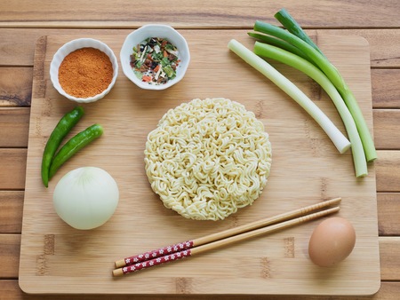 Asian Food Instant Ramen and Vegetablesの写真素材
