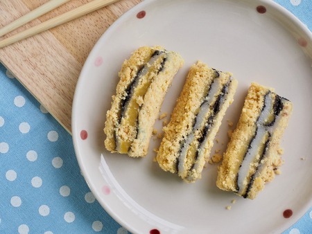Korean food Black sesame powdered soybean glutinous rice cakeの写真素材