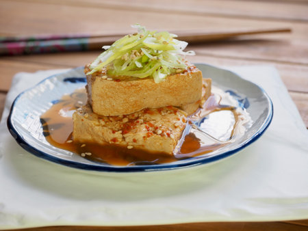 Asian food Tofu simmered in soy sauce, Dubu-jorim, Stewed tofu, Braised Tofuの写真素材