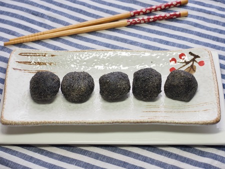 Asian food Black sesame glutinous rice cakeの写真素材