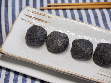 Asian food Black sesame glutinous rice cake