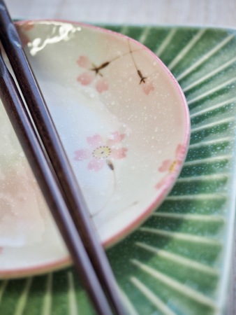 Porcelain bowls and chopsticksの写真素材