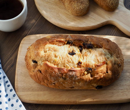 Whole-wheat bread baked in the oven and coffee