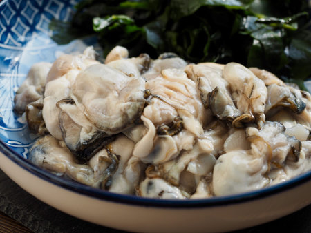 fresh Raw oyster and Seaweed