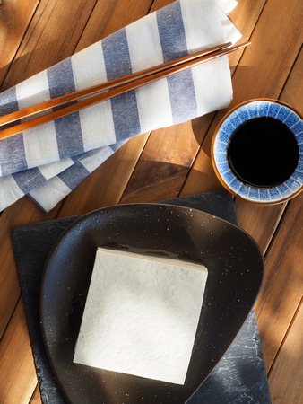 Asian food tofu and soy sauceの写真素材